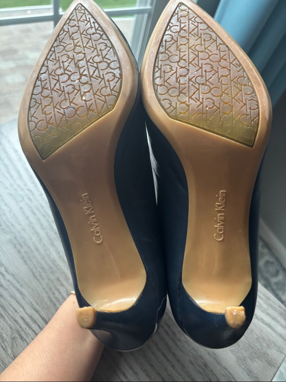 Calvin Klein Navy Pointed-Toe Leather Pumps - Picture 7 of 7